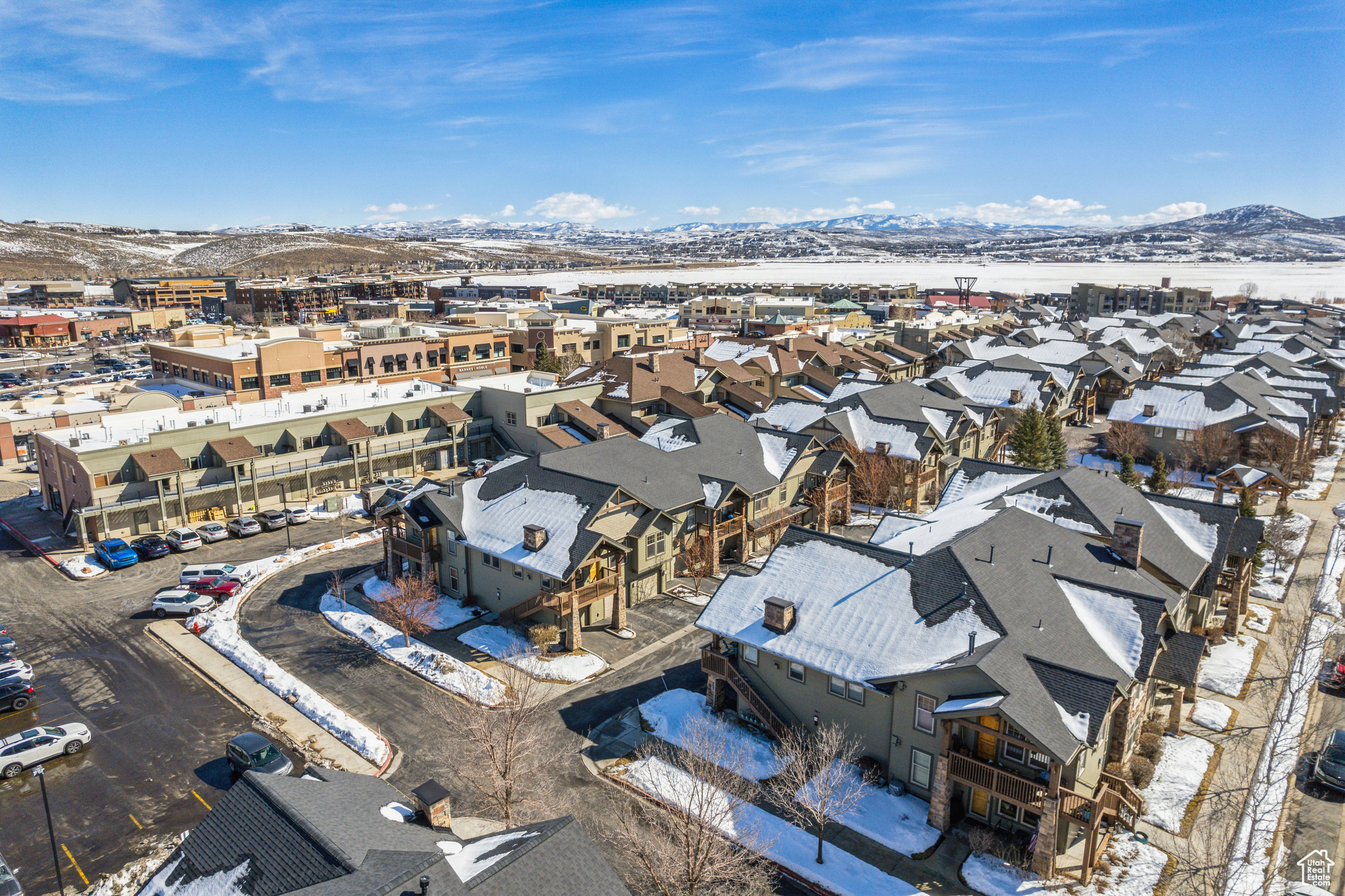 Aerial view of Condo and Shopping and Restaurants in Walking Distance
