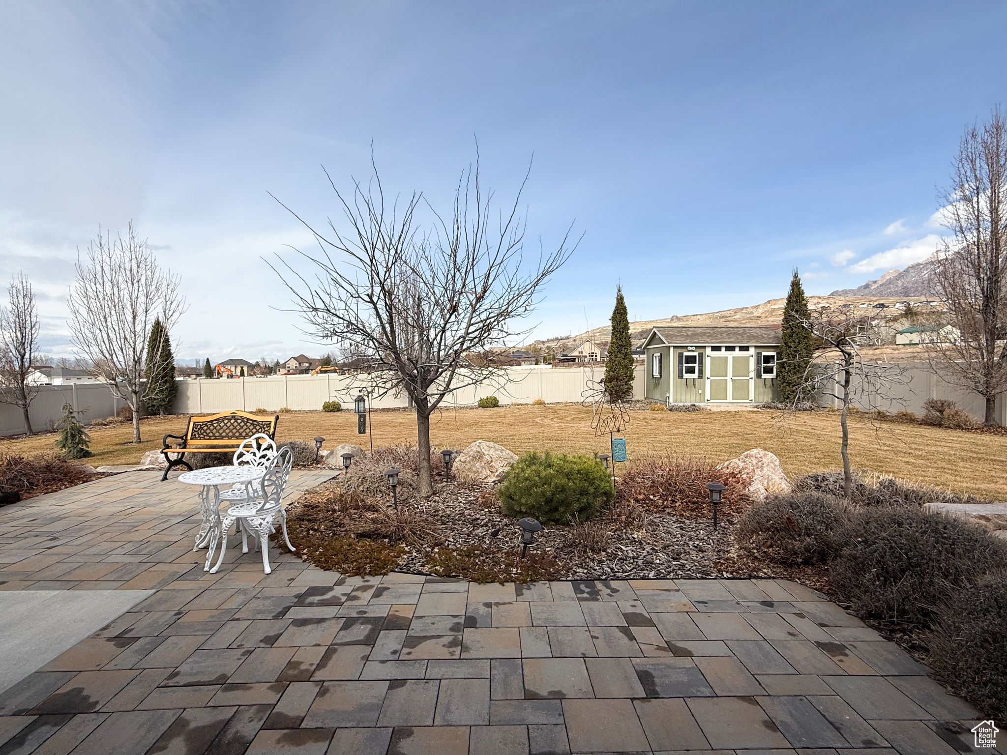 View of patio / terrace featuring an outbuilding and a fenced backyard