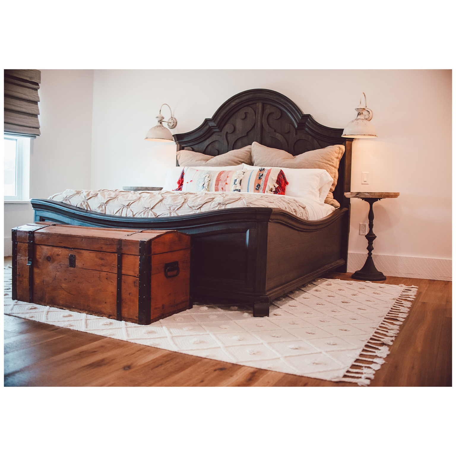 Bedroom with light wood-style floors