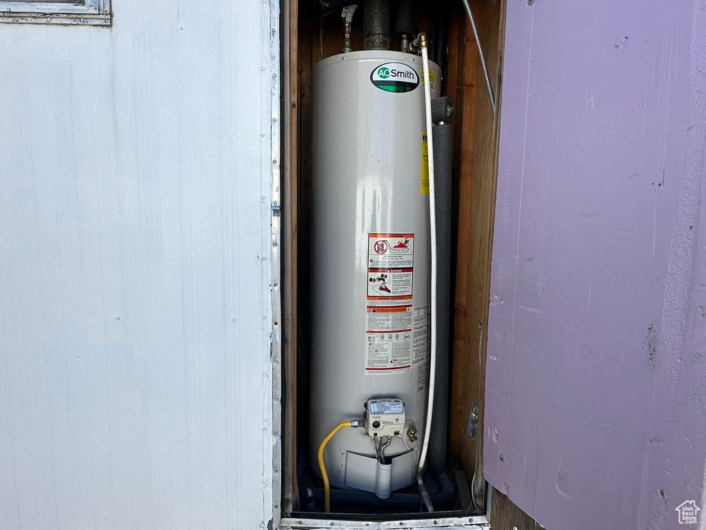 Utility room featuring water heater