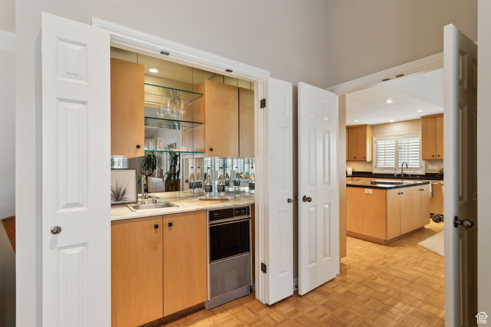 Wet Bar with open glass shelves