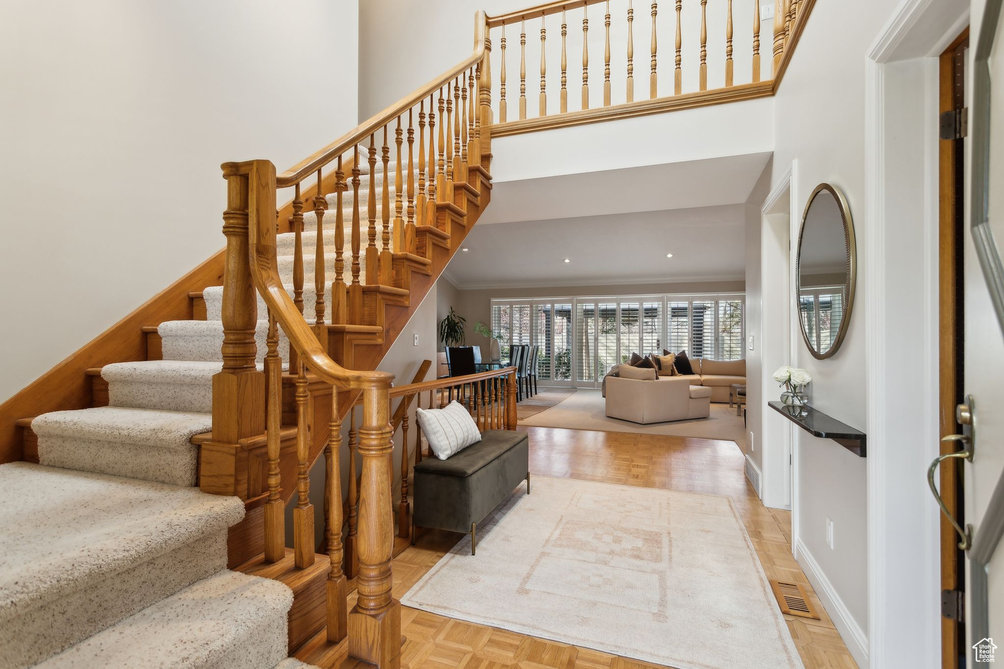 Entry with vaulted ceilings and skylights