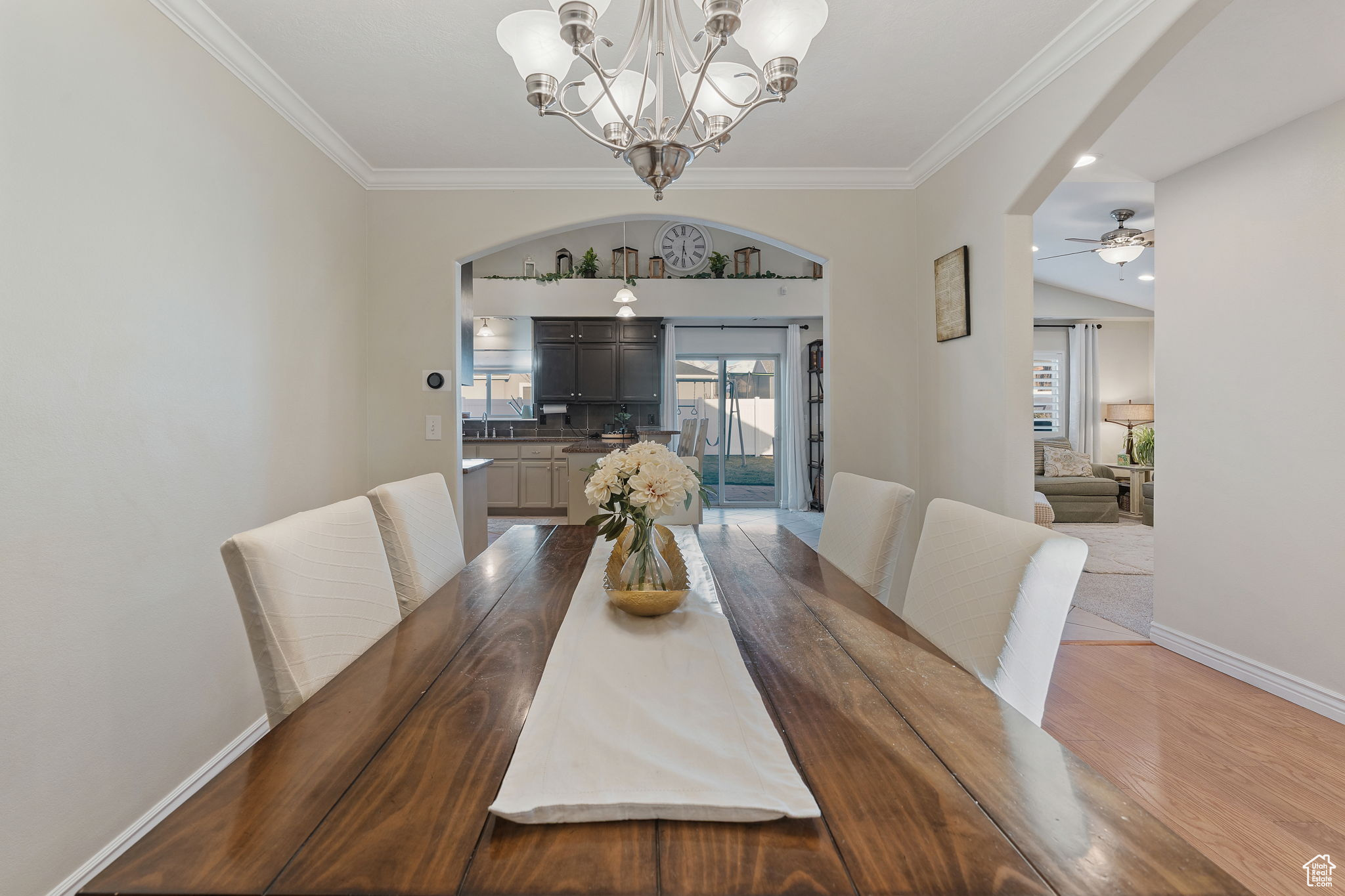 Large formal dining area with convenient access to the kitchen.