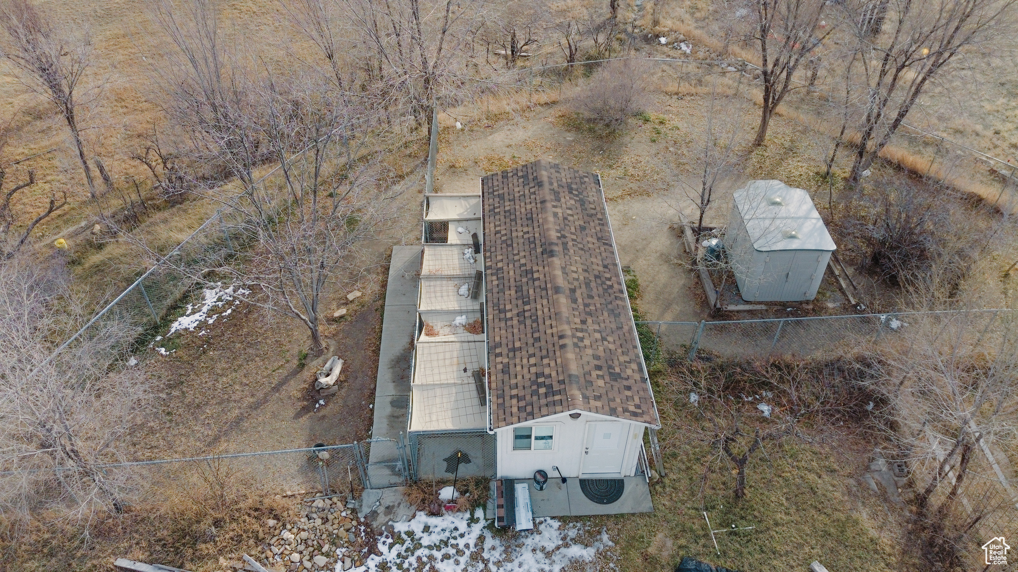Aerial view of kennel and play yard