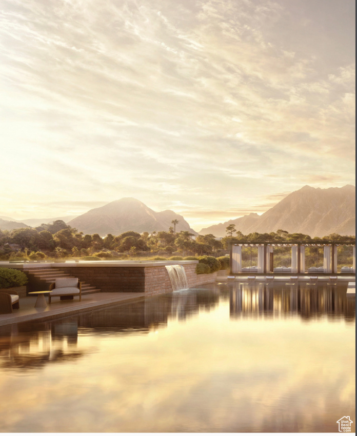 Water view with a mountain view