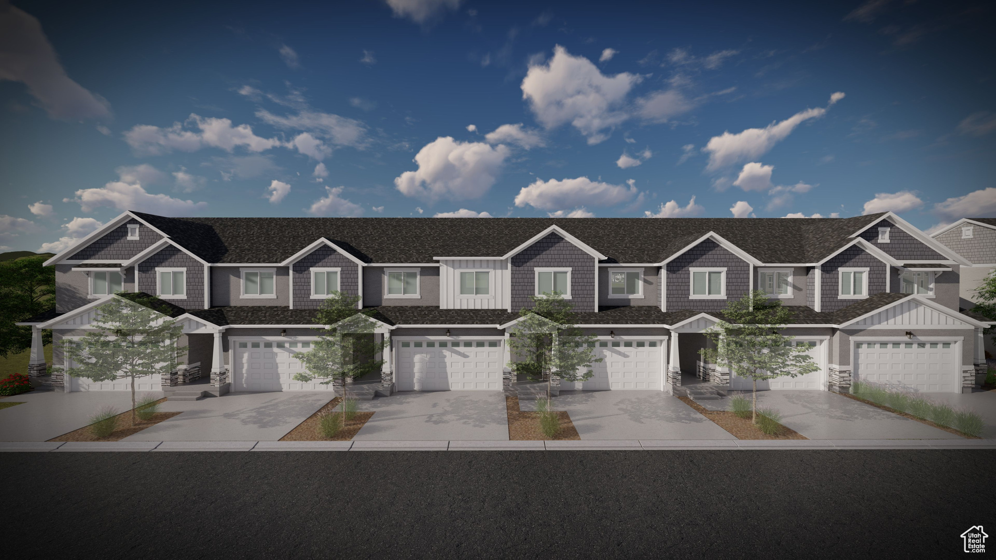 Multi unit property featuring a residential view, driveway, and a garage