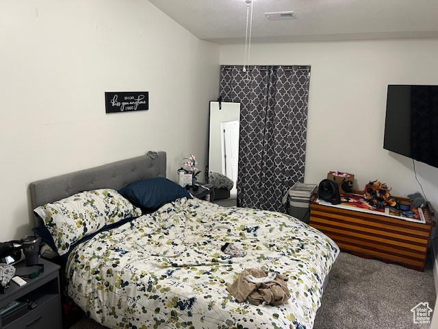 Bedroom with carpet flooring and visible vents