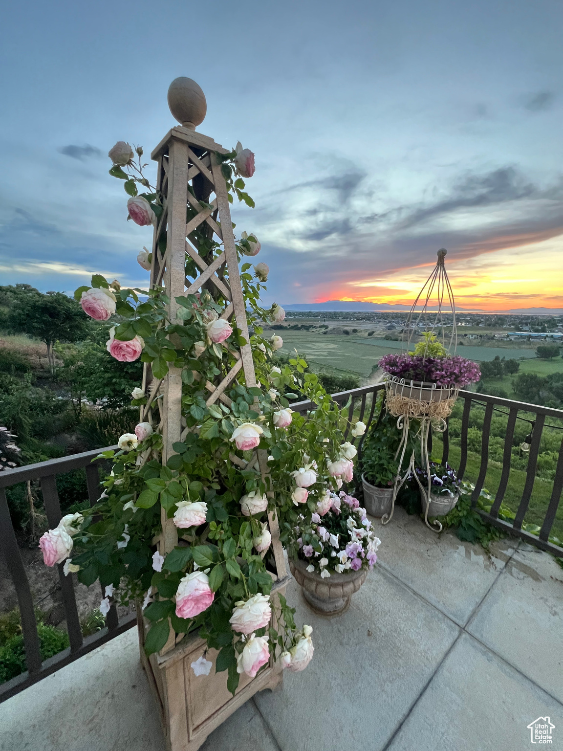 View of balcony at dusk