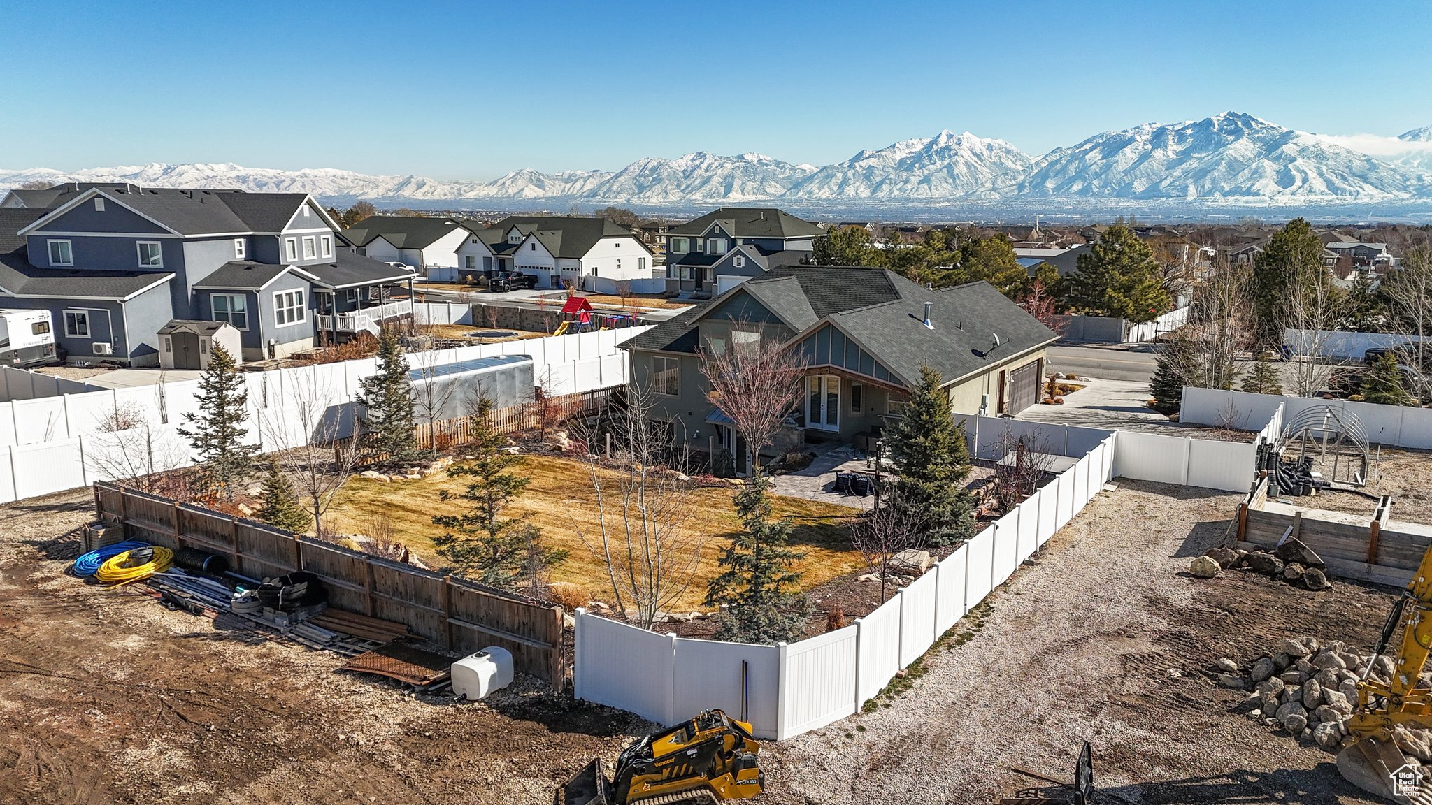 Drone / aerial view with a mountain view and a residential view