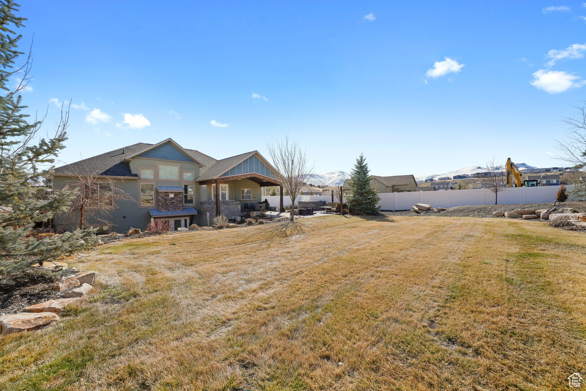 View of yard featuring fence