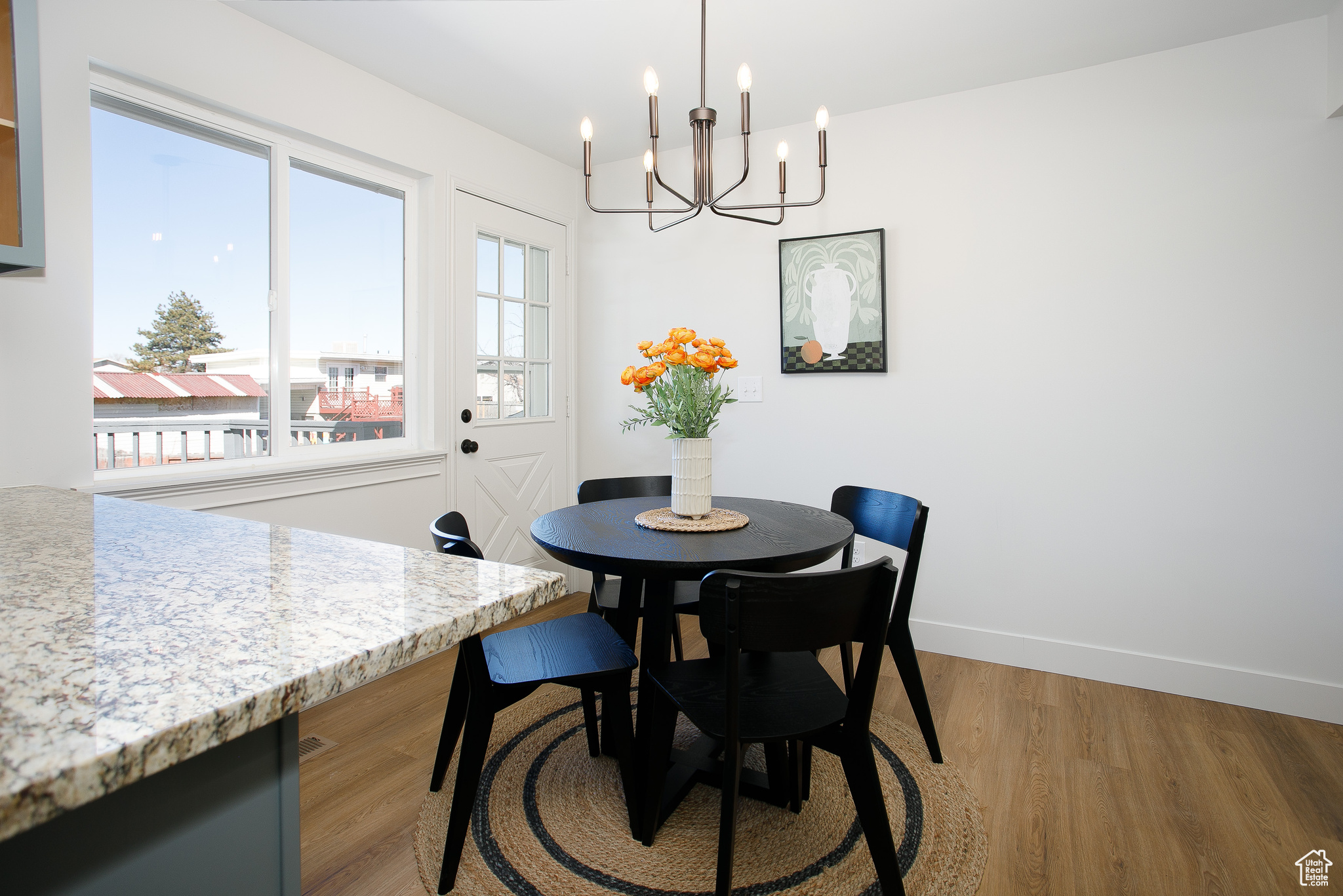Gorgeous dining area with new lighting