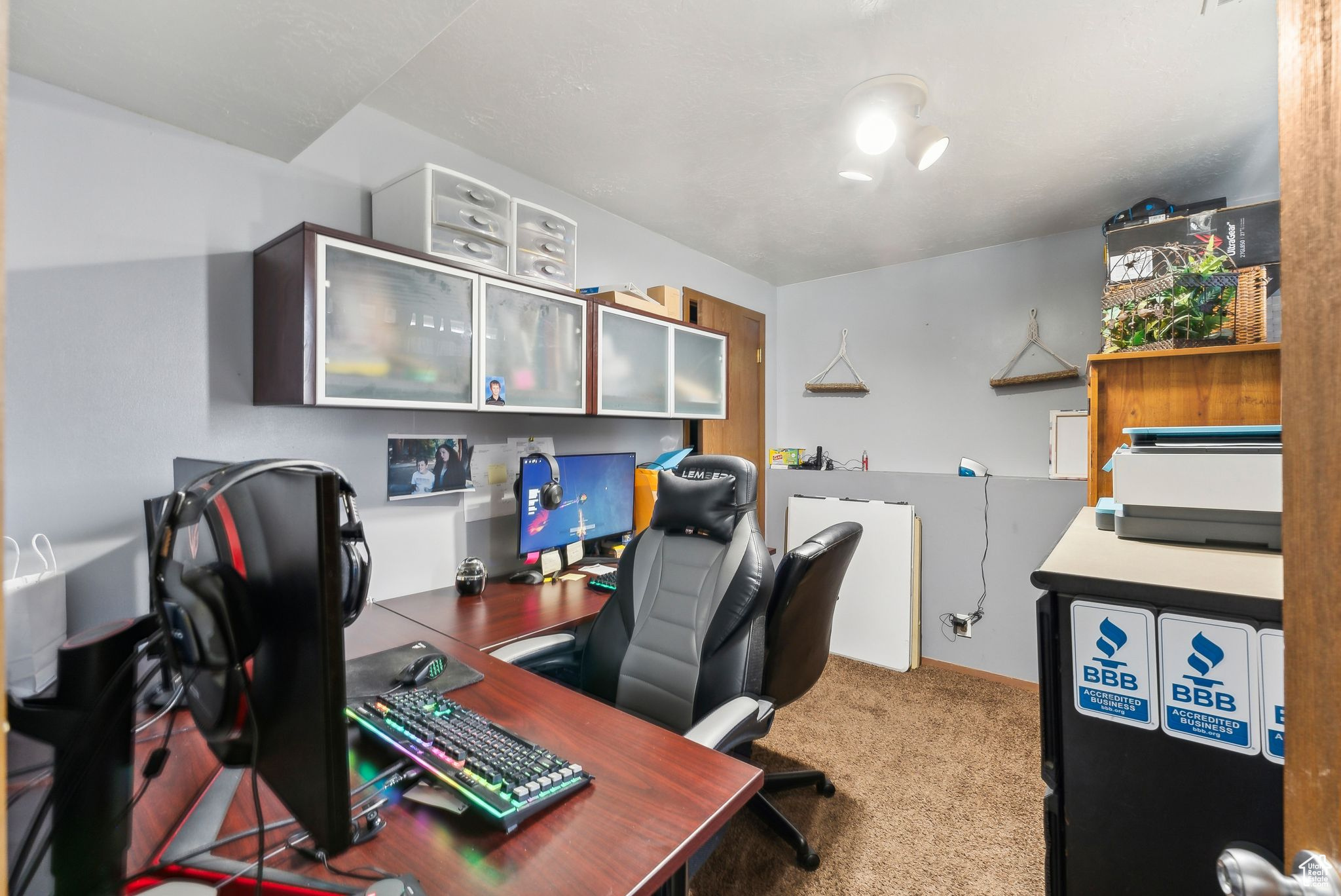 Office area with carpet floors