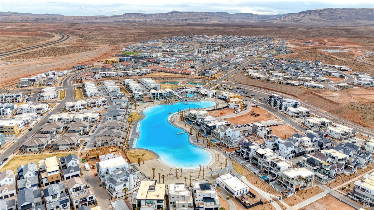 Aerial view featuring a mountain view