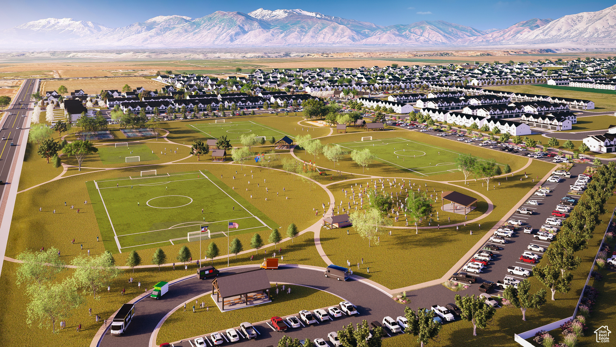 Bird's eye view with a mountain view