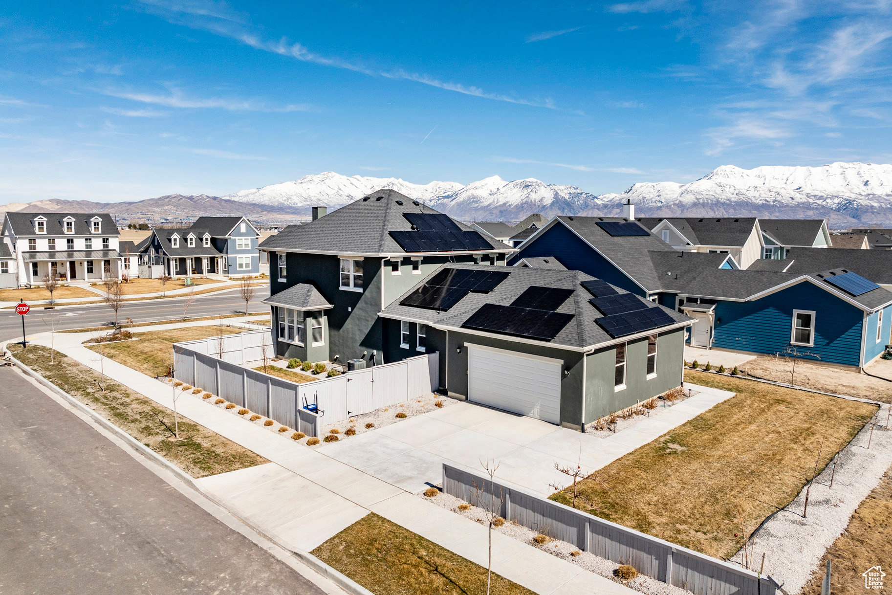 Birds eye view of property featuring a mountain view and a residential view
