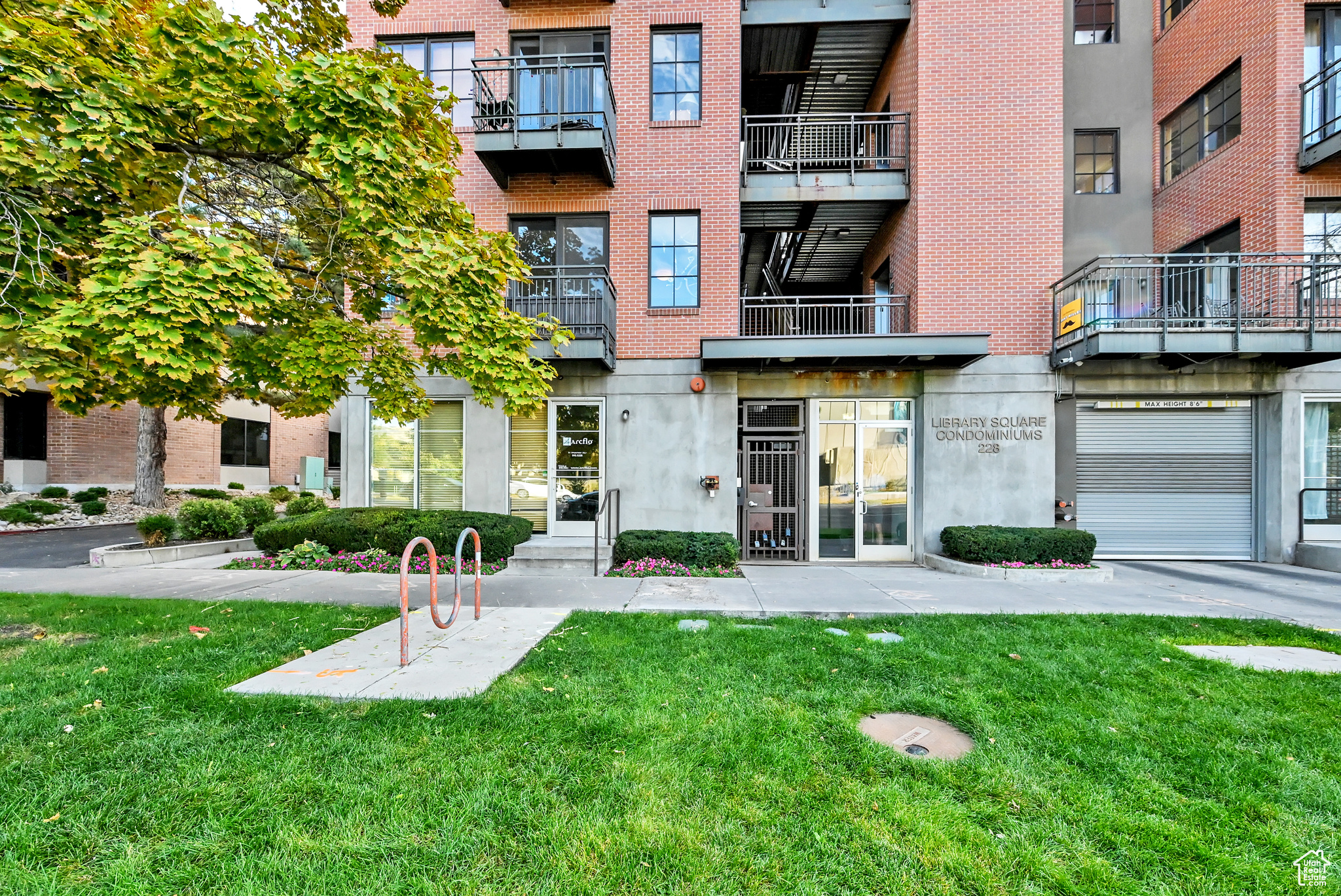 View of property with a garage