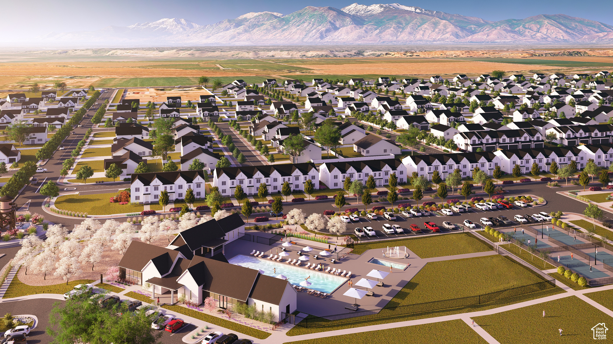 Birds eye view of property featuring a mountain view and a residential view