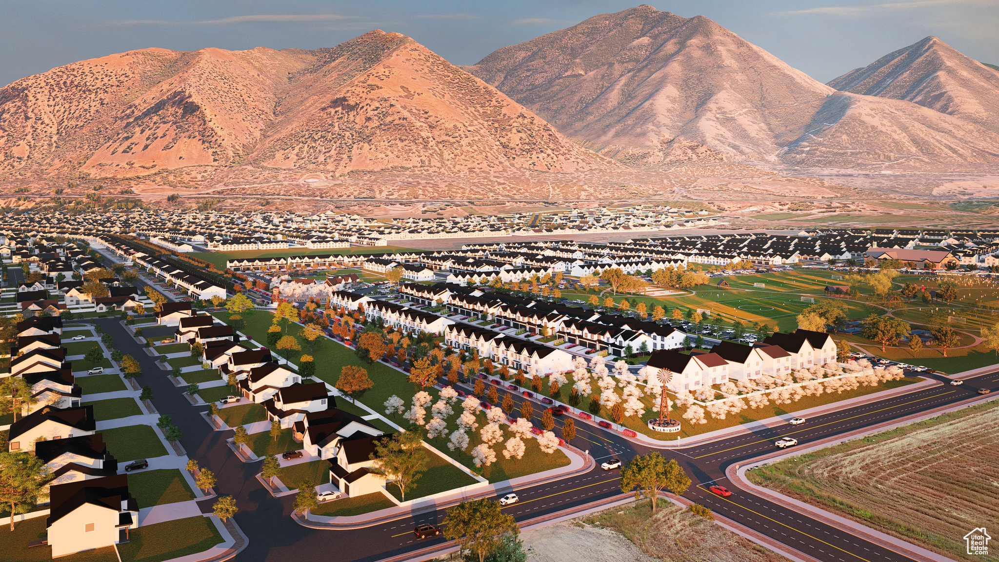 Birds eye view of property with a mountain view