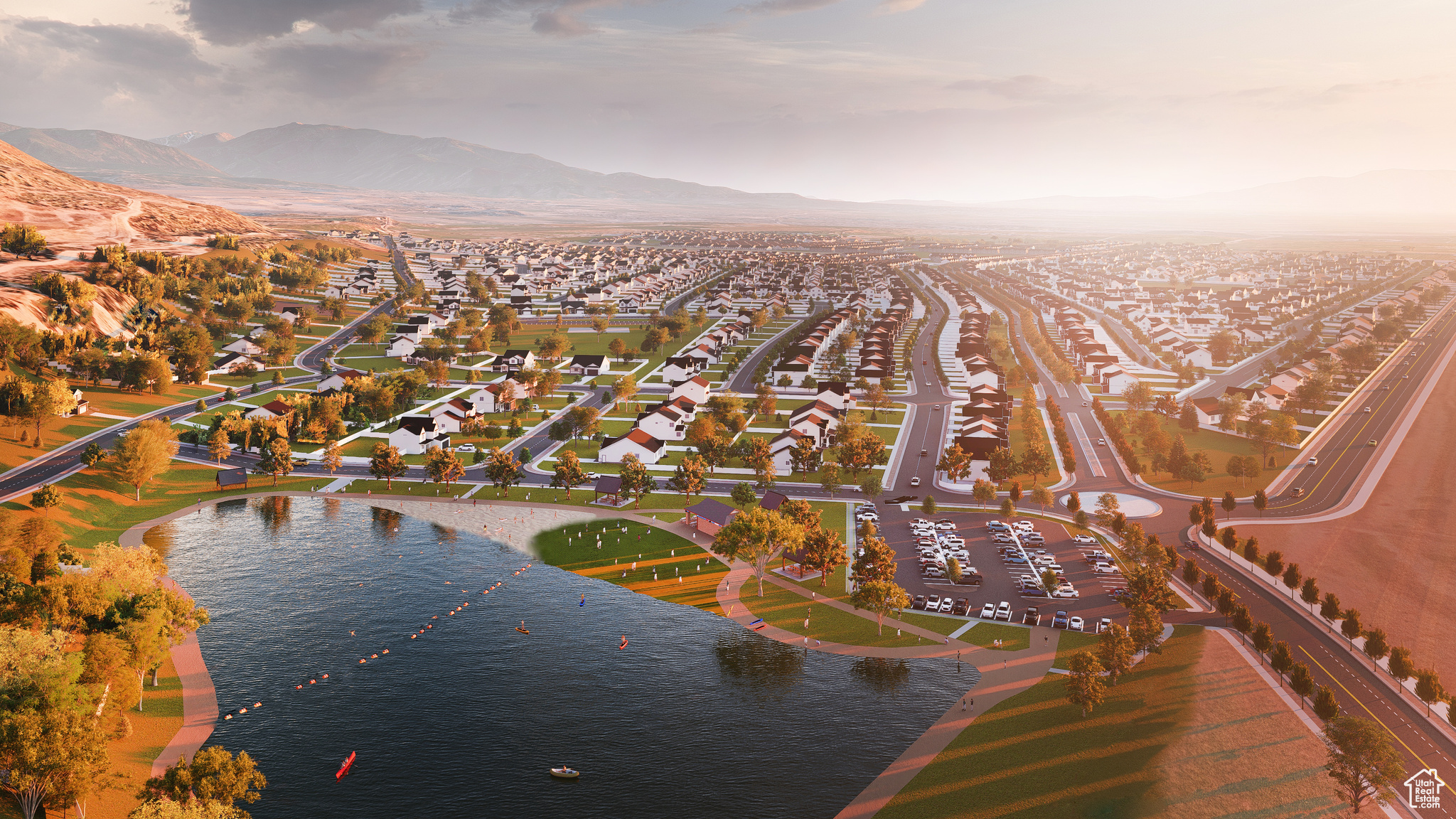 Drone / aerial view featuring a mountain view and a residential view