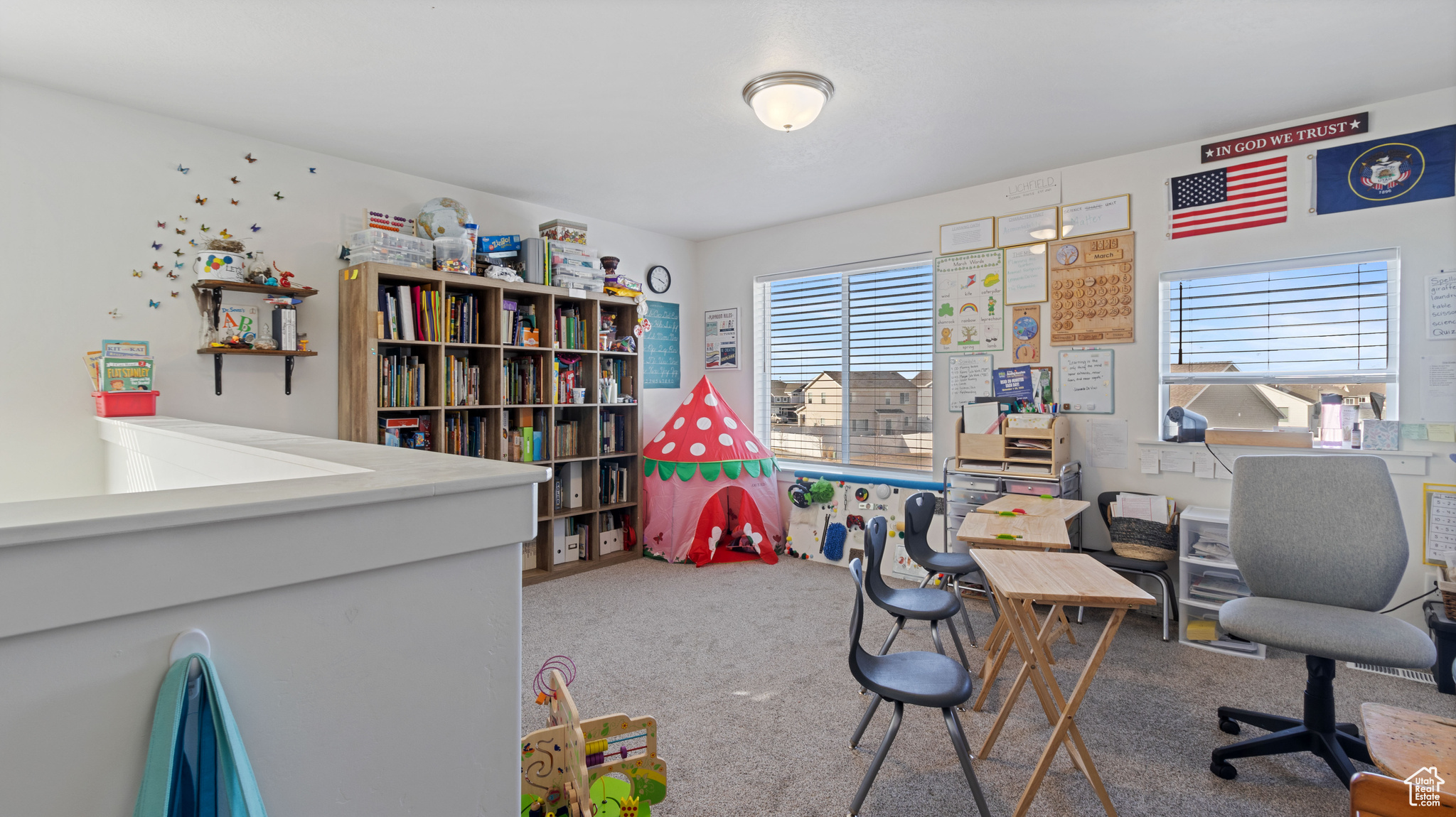 Home office featuring carpet flooring