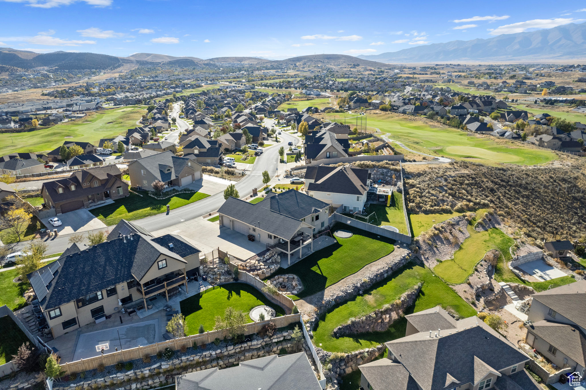 Drone / aerial view with a mountain view and a residential view