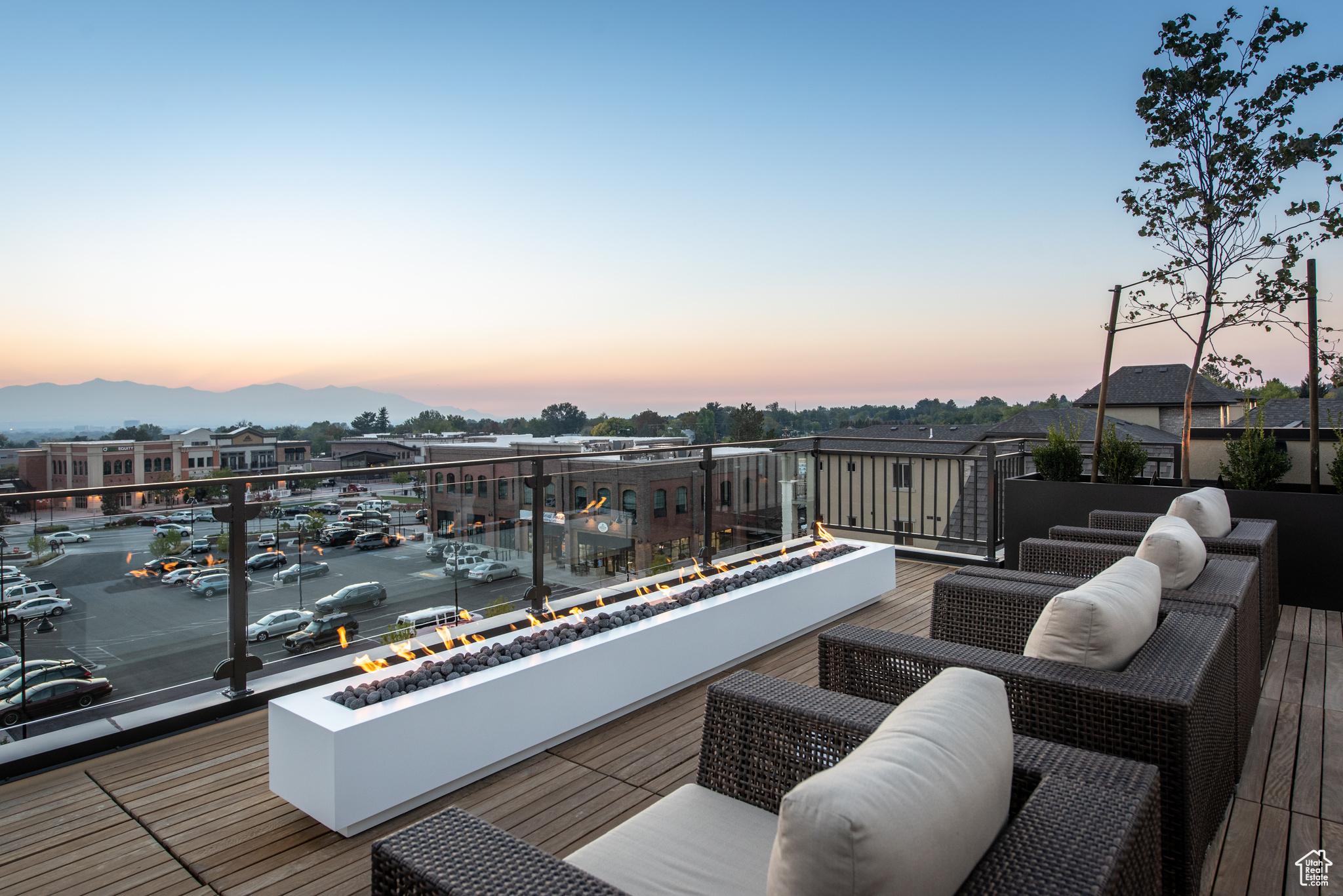 View of balcony at dusk