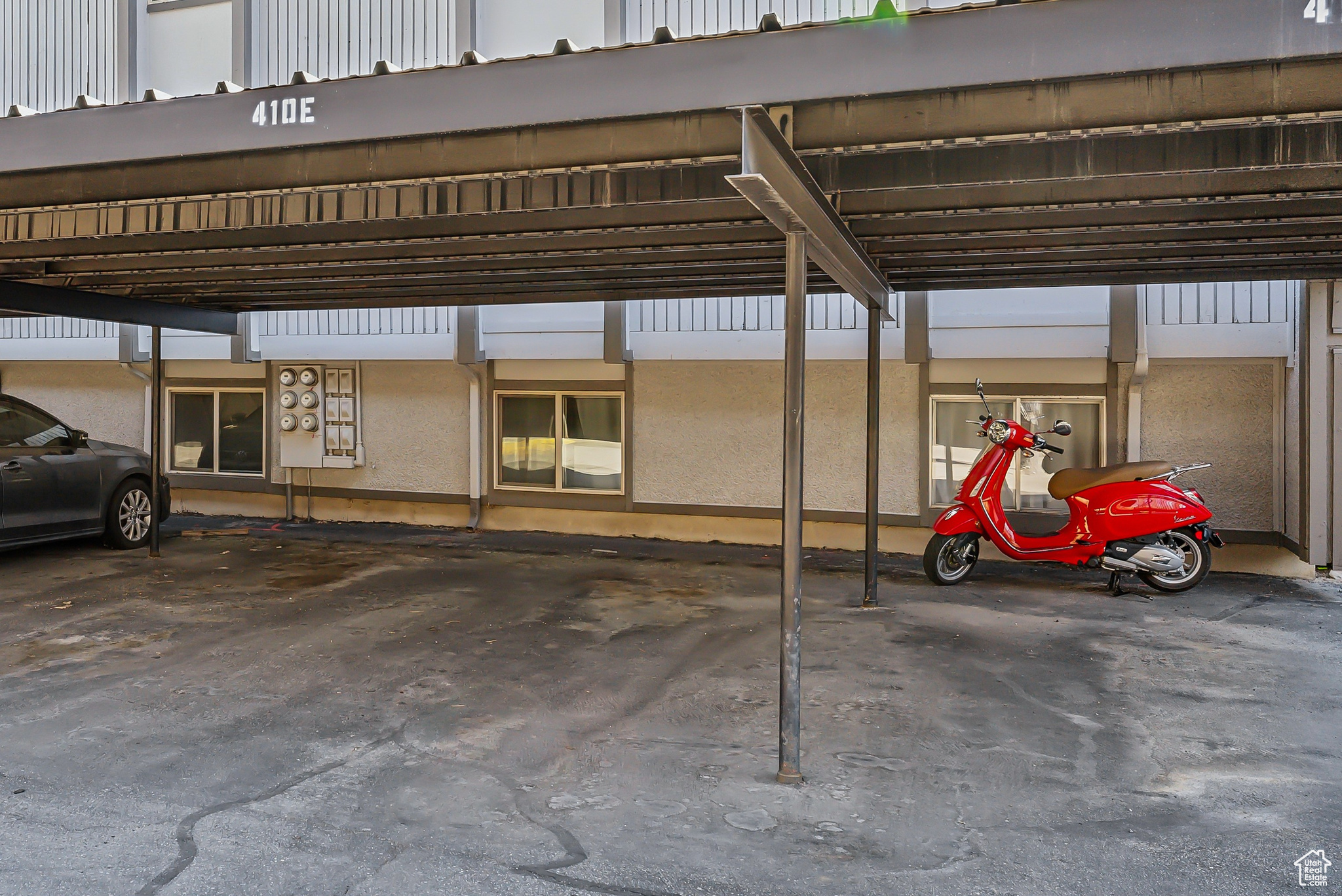 View of covered parking lot