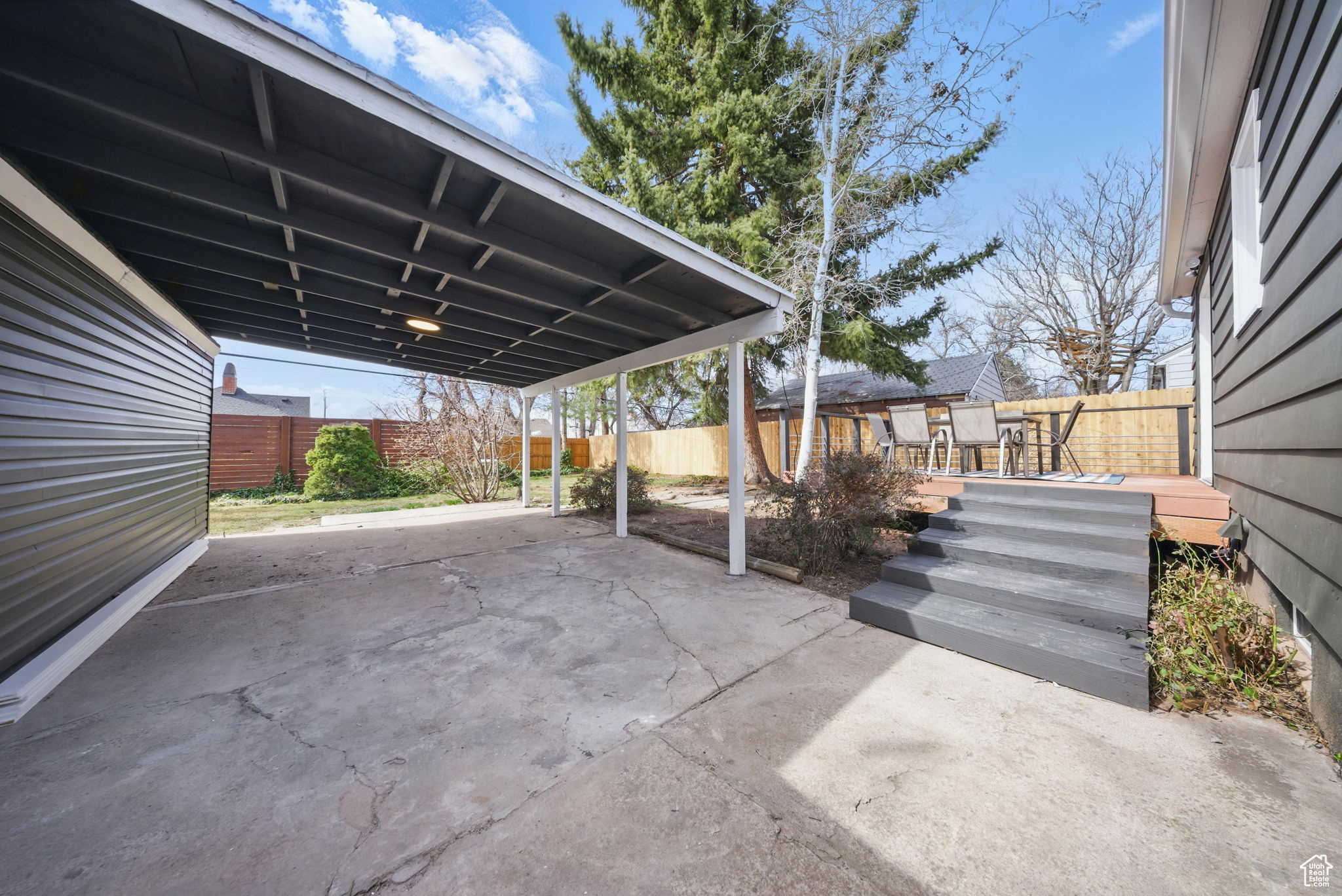 View of patio featuring a carport and a fenced backyard