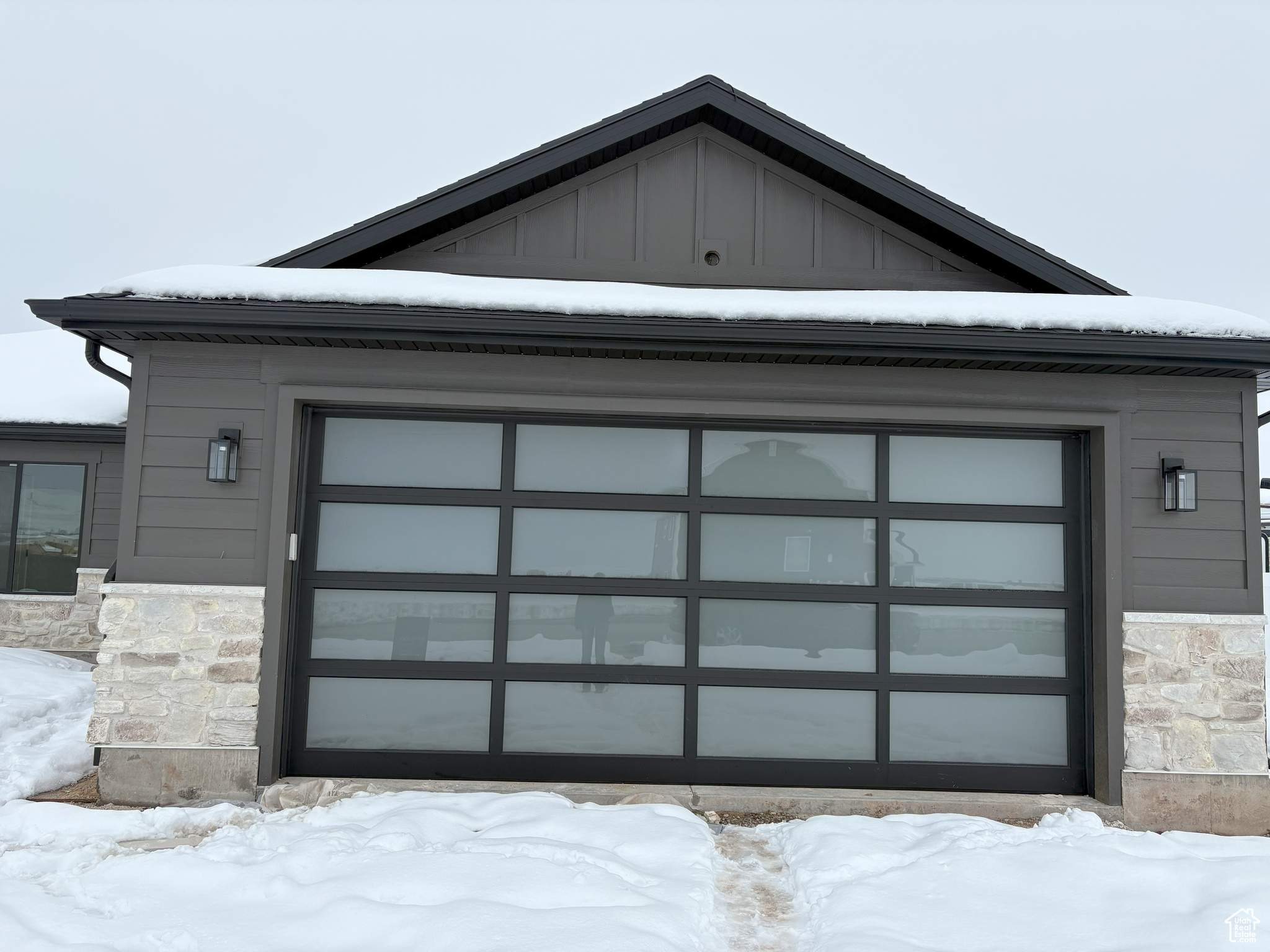 View of snow covered garage