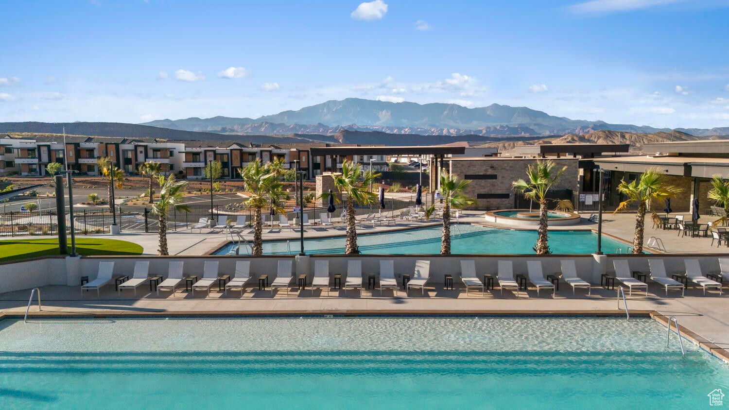 View of pool featuring a mountain view and a residential view