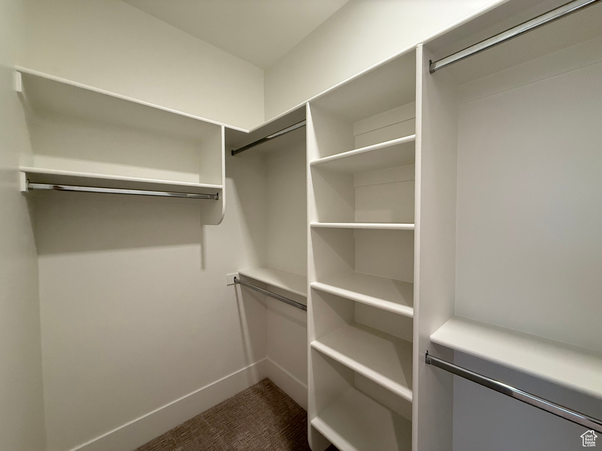 Spacious closet featuring dark carpet