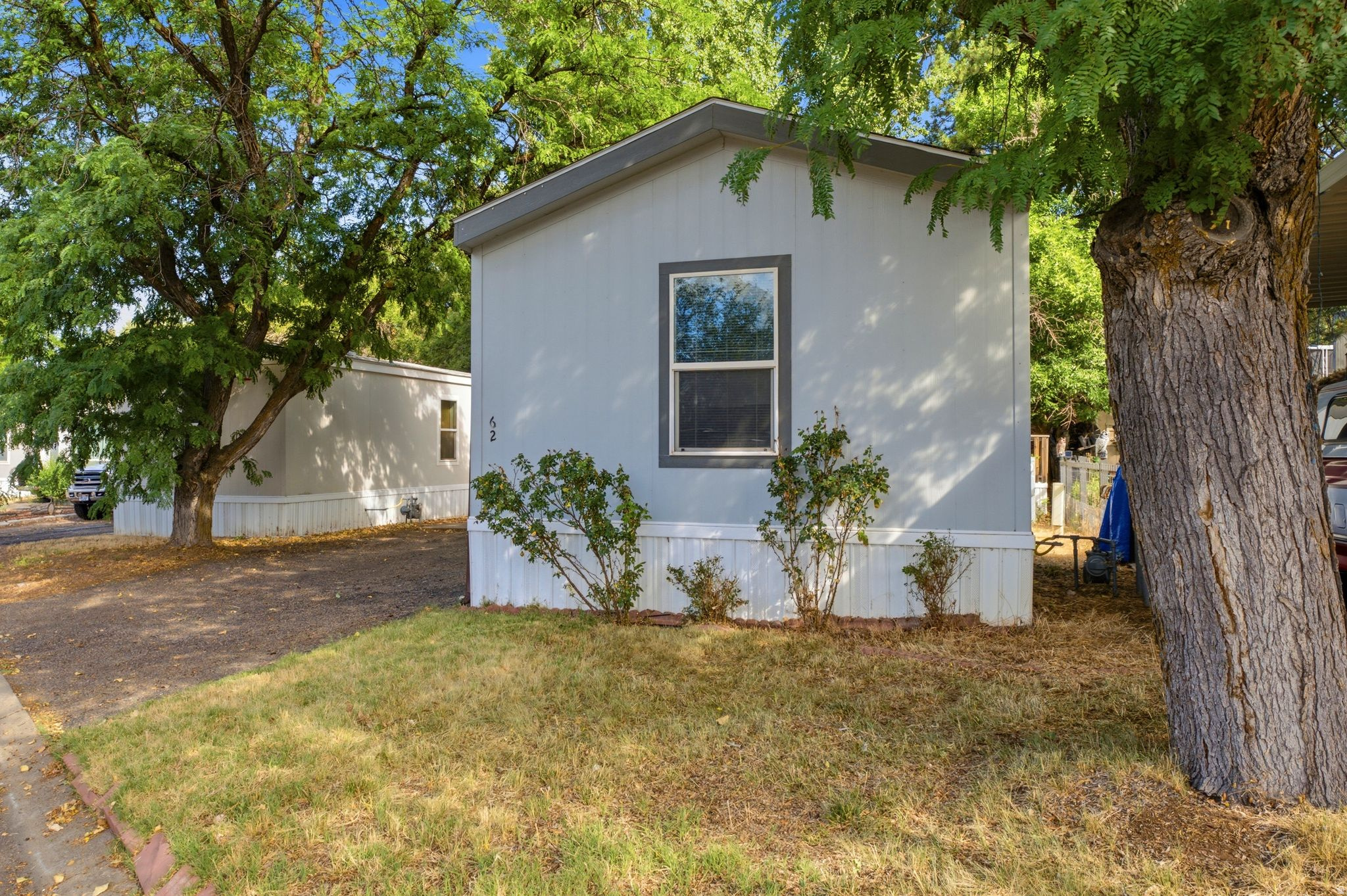 Light grey exterior with white trim
