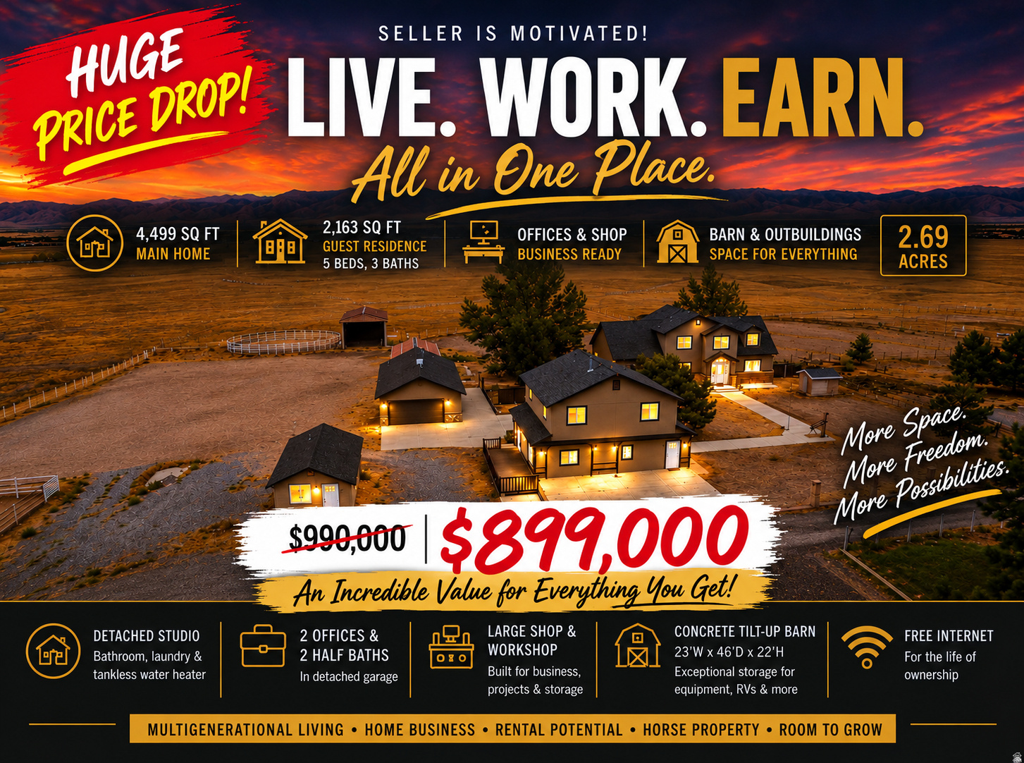 Real Estate Listing Flyer. Displaying property features and pricing information