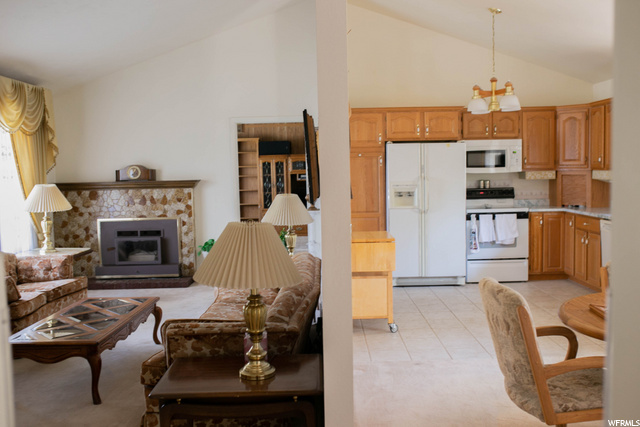 View from hallway of living/kitchen