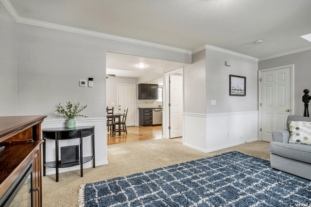 Open floor plan. Living room into dining and kitch