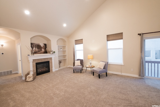 gas fireplace and mini deck