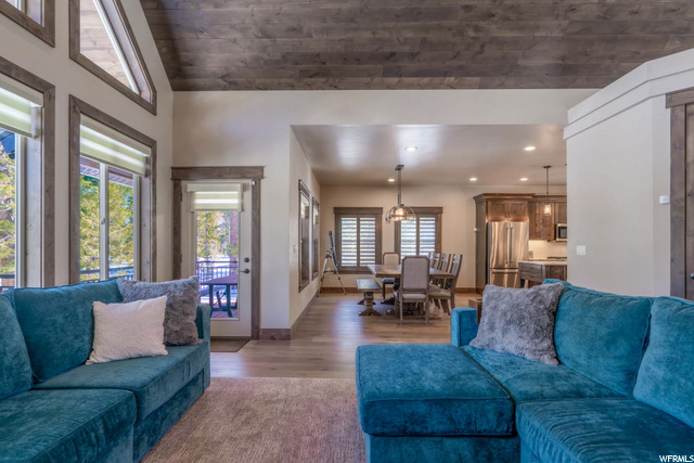 Living Room Flows to Dining and Kitchen
