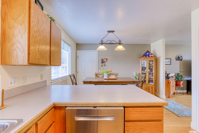 View of dining area and garage access