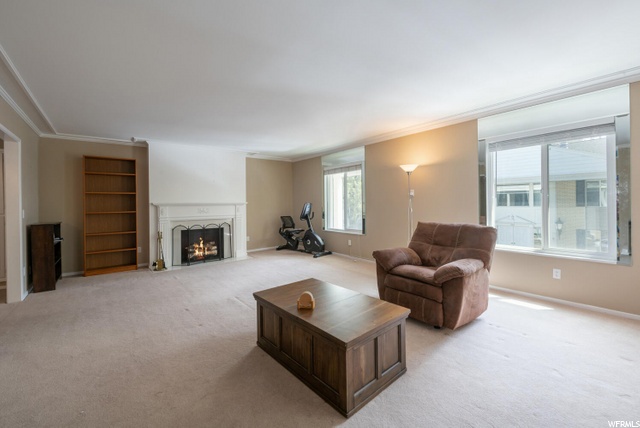 Living Room with Fireplace and Big Windows