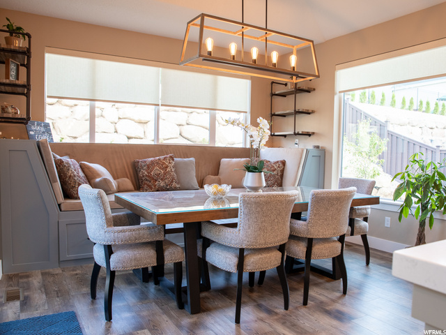 Dining area with custom bench seating
