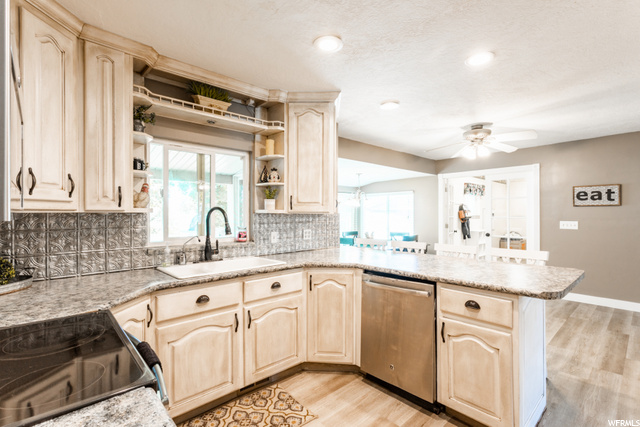 Large kitchen with stainless appliances