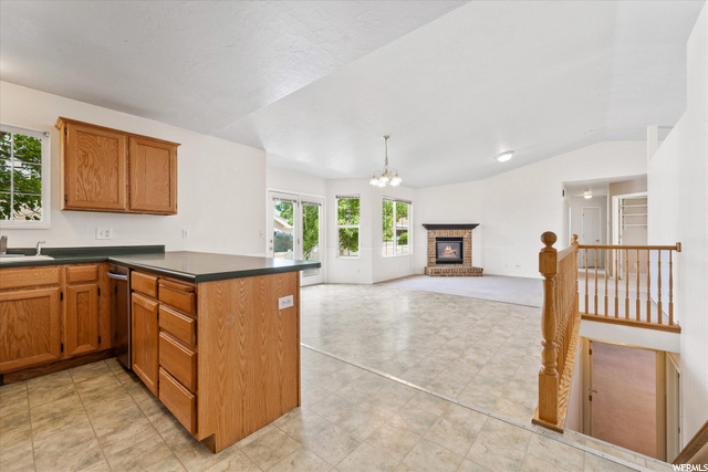 Kitchen looking into dining/family rooms