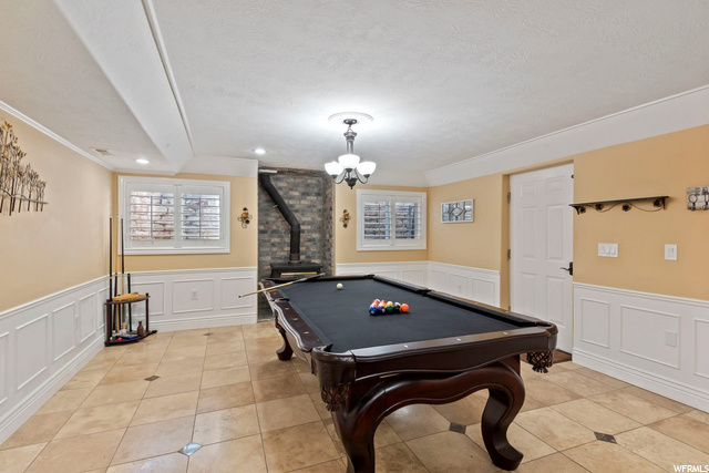 Pool table & basement entry