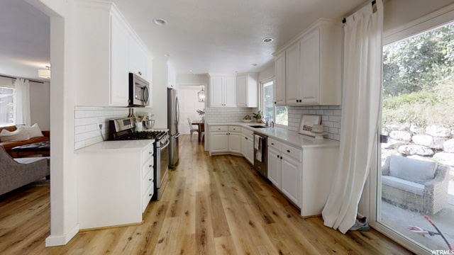 Kitchen with a mountain view
