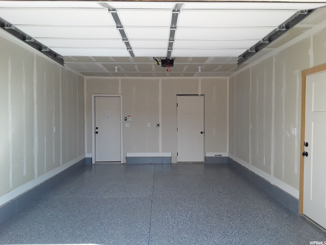 Single car garage with epoxy seal finished.