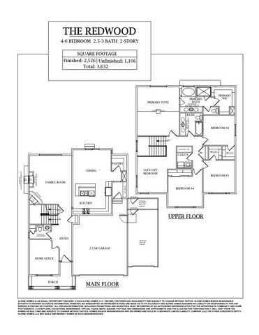 Redwood Rendering.: Floor plan Rendering for Marketing purposes only. Please verify with sellers agent & the options selected sheet to know what was chosen for the home.