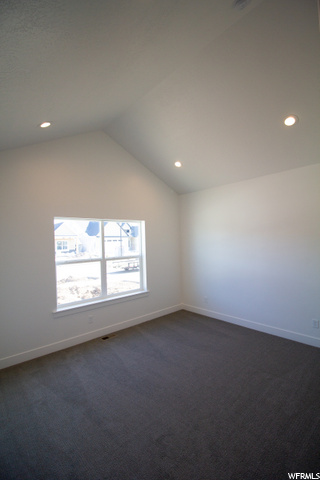 carpeted spare room featuring lofted ceiling and natural light