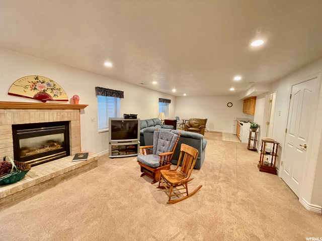 Basement with fireplace