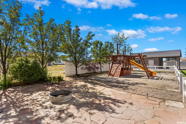 Fire pit, play area