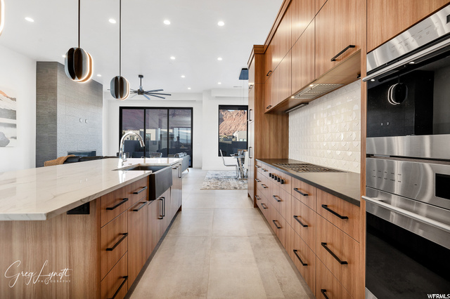View from kitchen to dining and living area